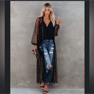 Vici Embellished Pearl Tulle Duster S/M